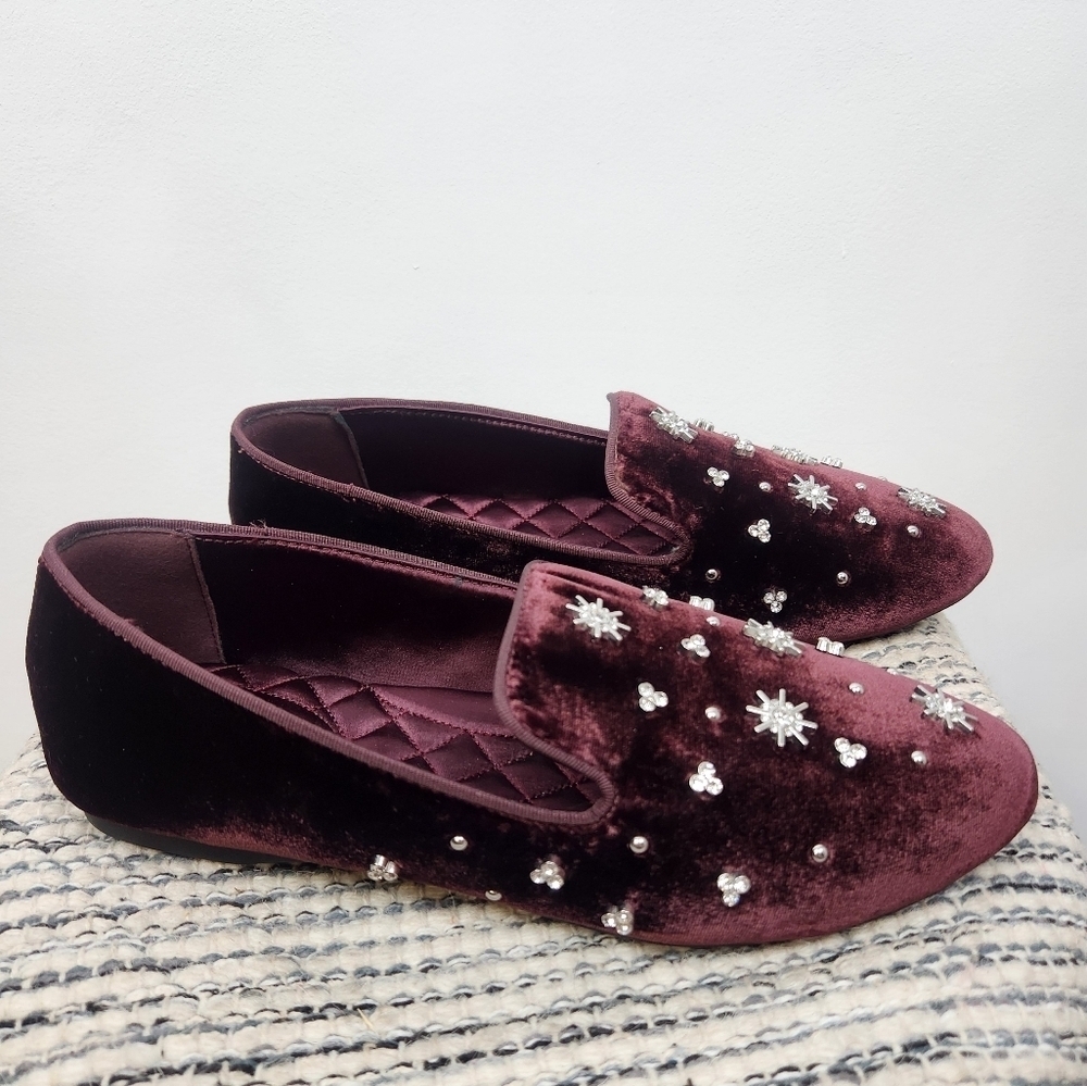 Birdies The Starling Maroon Velvet Crystal Loafer Flats Womens Size 7.5 - Picture 4 of 8